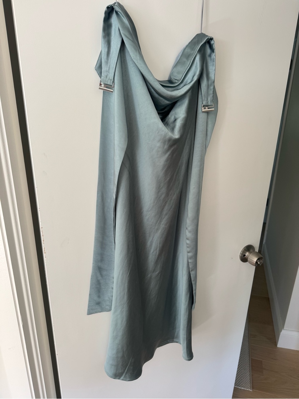 Satin Bias Slip Dress in Dusty Blue